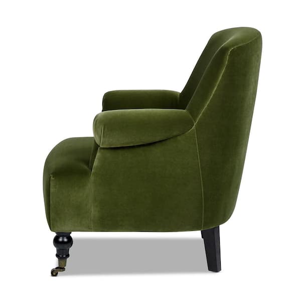 Jennifer Taylor Eloise Farmhouse Coastal Olive Green Performance Velvet  Pleated Sock Arm Living Room Accent Arm Chair