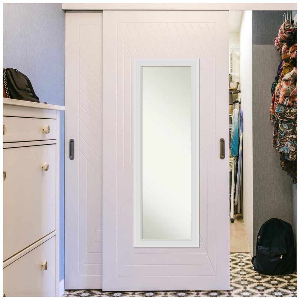 Elegant Soft White Full-Length Rectangular Wood Mirror with Silver Highlights