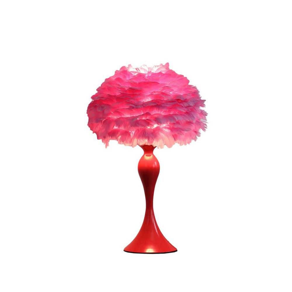 23 in. Red Medium Pink Feather Table Lamp with Glaze Metal Candlestick Base, Lighting for Bedroom and Dressing Area price history on PriceWatchPro