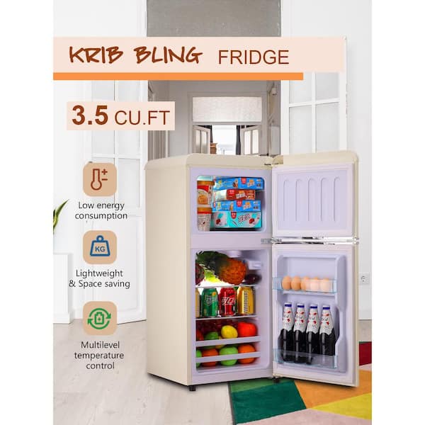 3.5 CU.FT Compact Mini Refrigerator Fridge in Beige with Freezer, Removable Shelves and 2 Door for Kitchen, Apartment