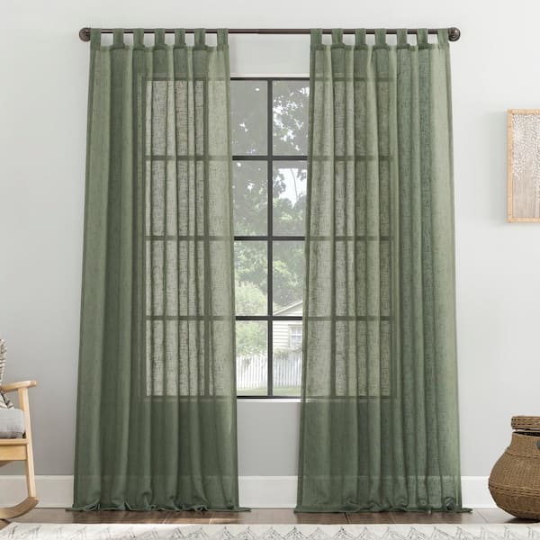Tansy Burlap Weave Linen Polyester Blend Moss Green 50 in. W x 96 in. L Tab Top Sheer Curtain (Single Panel)