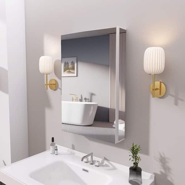 Blanc 20 in. W x 30 in. H Rectangular Aluminum White Medicine Cabinet with Mirror for Bathroom Recessed or Surface Mount