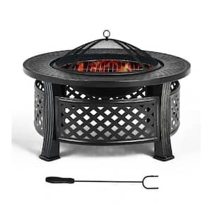 32 in. Steel Fire Pit with BBQ Grill for Garden Beach Camping Bonfire Anti-Rust and High-Temp Resistant Steel Frame