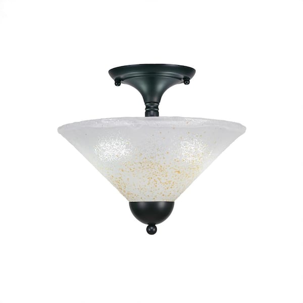 Unbranded Bristol 11.25 in. 2-Light Matte Black Semi-Flush with 12 in. Gold Ice Glass Shade No Bulbs Included