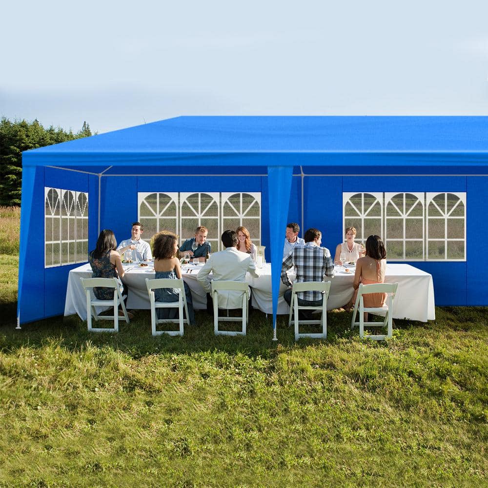 Large Blue Iron Outdoor Party Tent with 8 Sidewalls