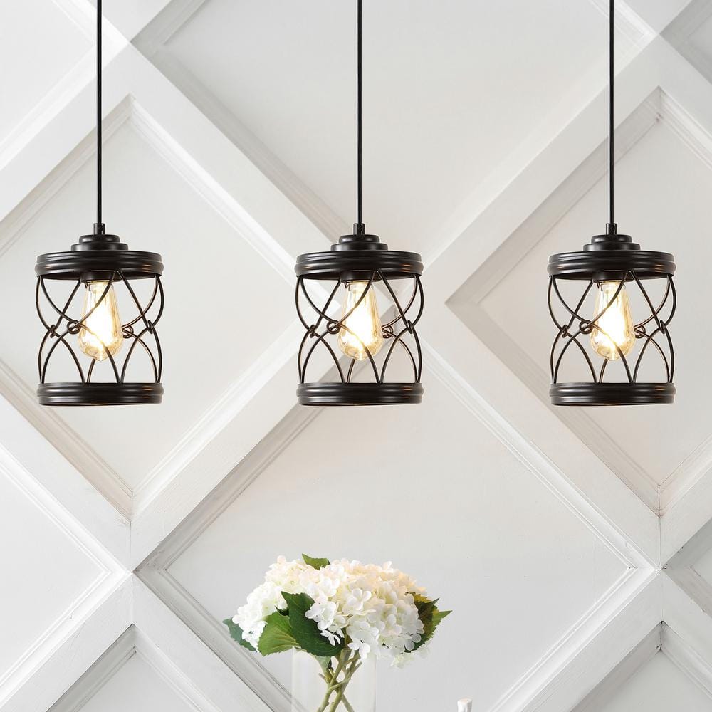 Marelle 6.5" Black Farmhouse Glass Jar LED Pendant Light Set