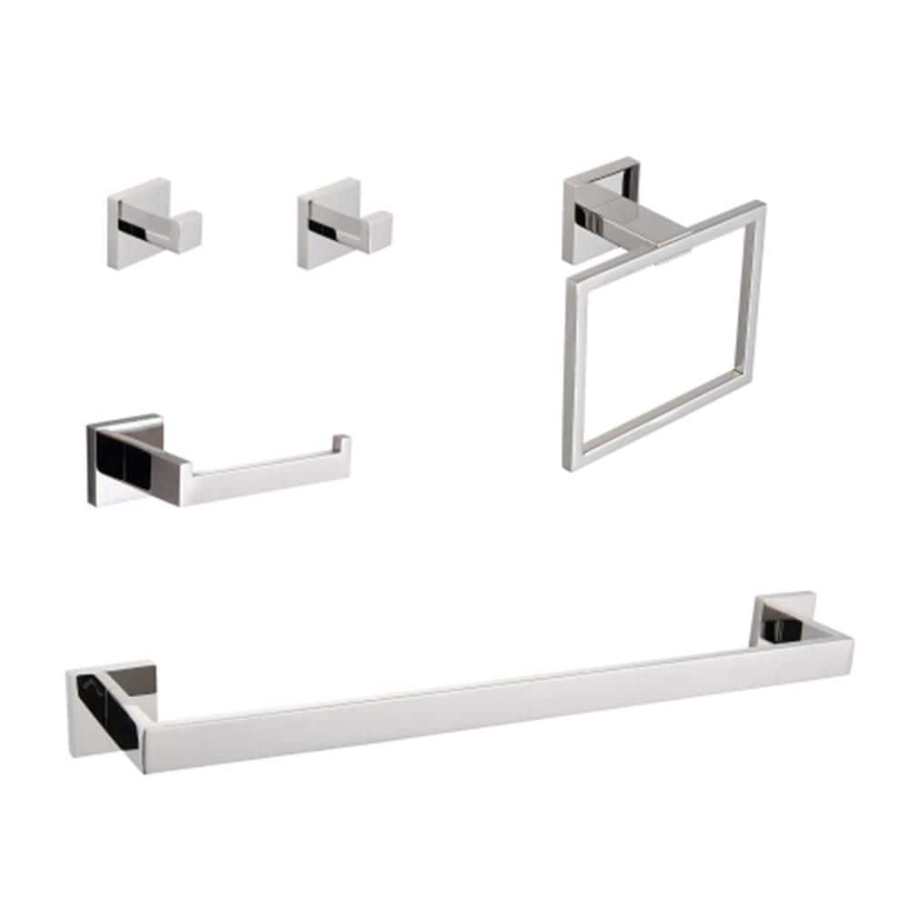 5-Piece Bathroom Hardware Set with Towel Bar, Ring, Hook, Holder and Paper 