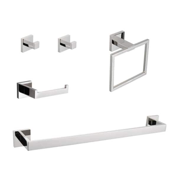 Adrinfly 5-Piece Bathroom Hardware Set with Towel Bar, Ring, Hook, Holder and Paper Rack for Home Decor in Chrome