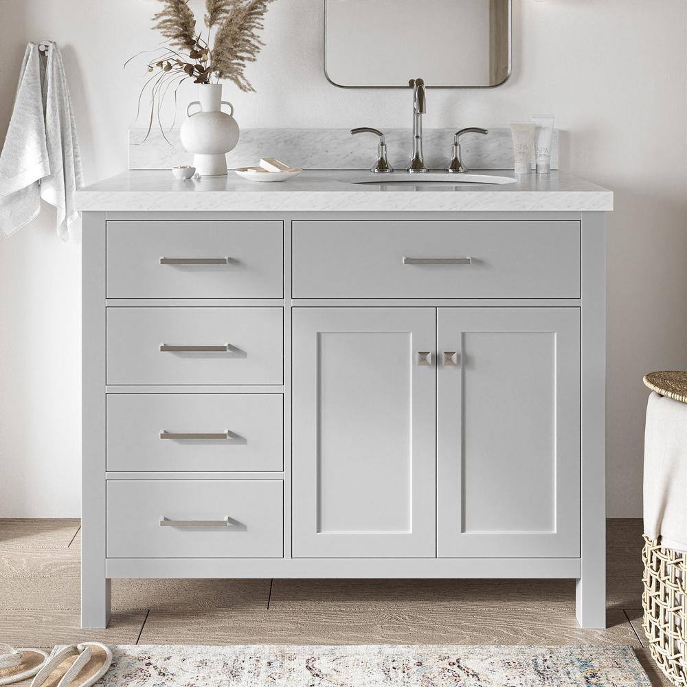 Grey Freestanding Vanity with Carrara Marble Top, 43-inch