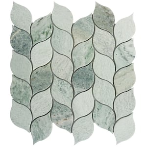 Natural Green 12.41 in. x 12.01 Arabesque Polished Marble Mosaic Tile Sample