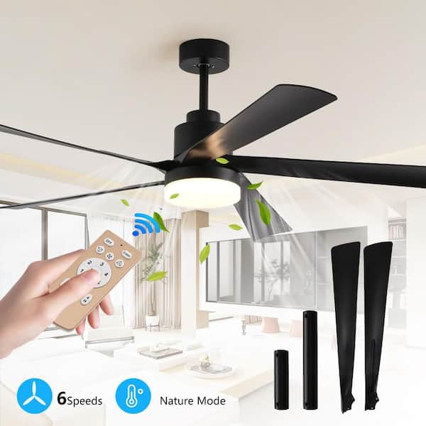 65 in. Smart Indoor Black Downrod Mount Ceiling Fan with Remote and Integrated LED