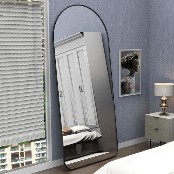 Black Metal Frame 32 in. W x 71 in. HArched Full-Length Floor Mirror, Lean Against Wall for Bedroom/Dressing Room