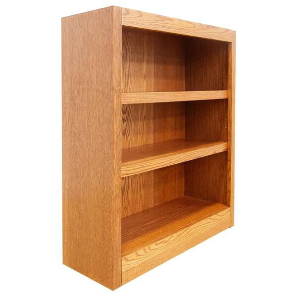 36 in. Dry Oak Wood 3-shelf Standard Bookcase with Adjustable Shelves