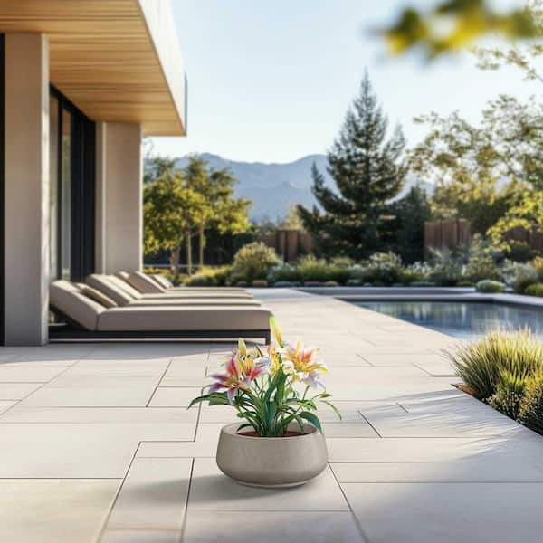 Morrava 13 in. Medium Light Gray (Enhanced Interior) Concrete Round Planter / Pot with Drainage Holes