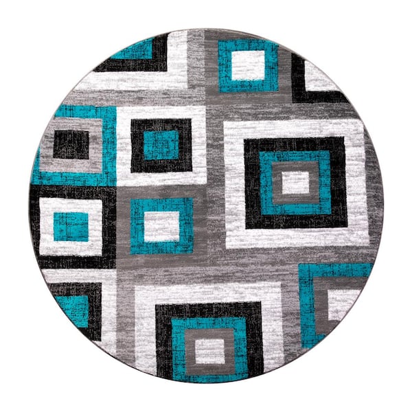 Turquoise 5 ft. x 5 ft. Round Polypropylene Area Rug