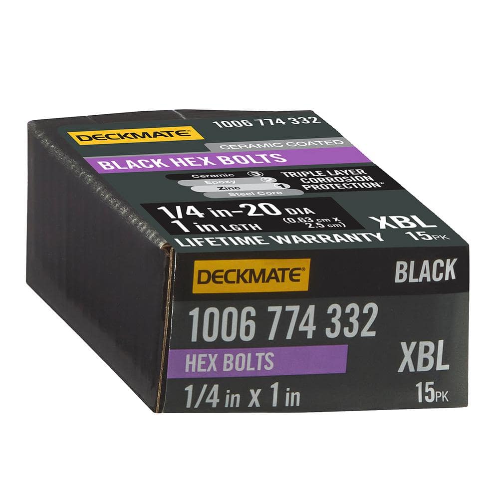 DECKMATE 1/4 in. -20 x 1 in. Black Hex Bolt (15-Pack) 814870 - The