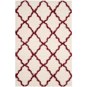 Dallas Shag Ivory/Red Doormat 3 ft. x 5 ft. Geometric Area Rug