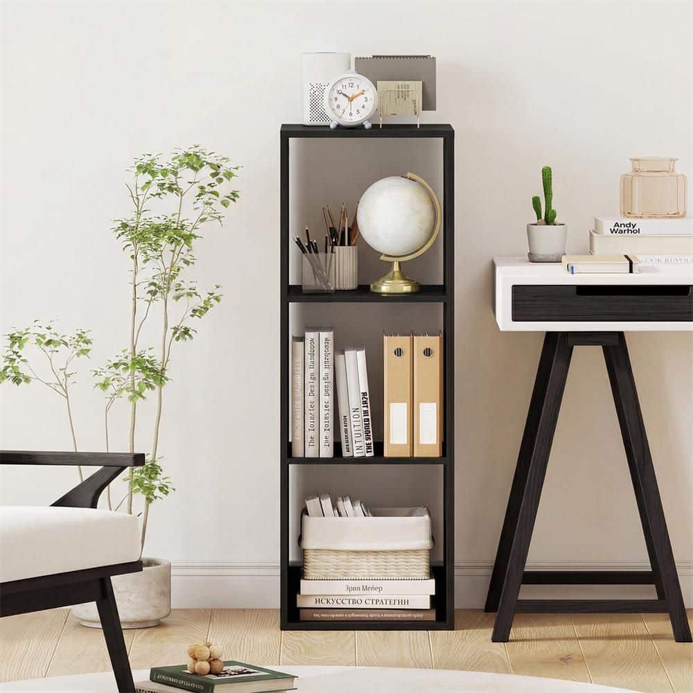 2PCS 3 Cube 41 in. Tall Wood Bookcase Freestanding Bookcase with Open Back Anti-Tipping Kits Modern Display Rack Black