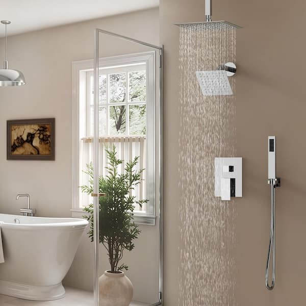 Single Handle 3-Spray Patterns Square Wall Mount Shower Faucet and Handheld 2.5 GPM with Adjustable Flow Rate in. Chrome