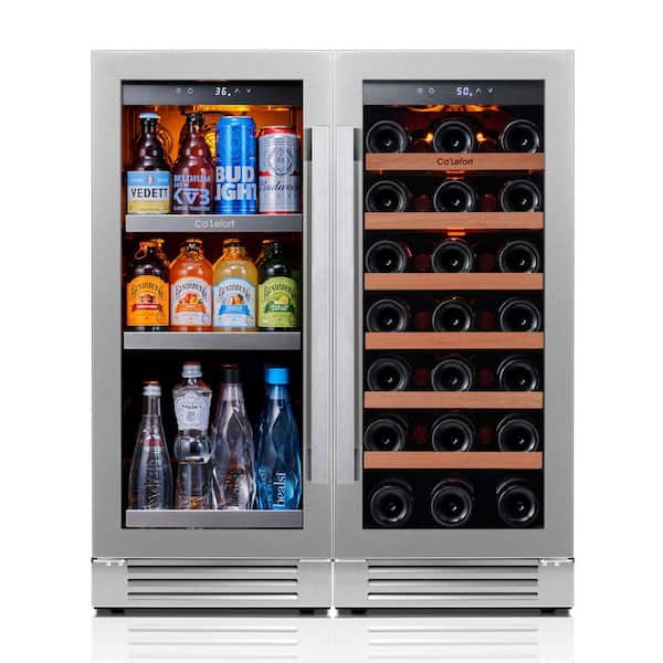 30 in. Dual Zone 33-Wine Bottles 100-Cans Beverage and Wine Cooler Side-by-Side Refrigerators Built-in Fridge in Black