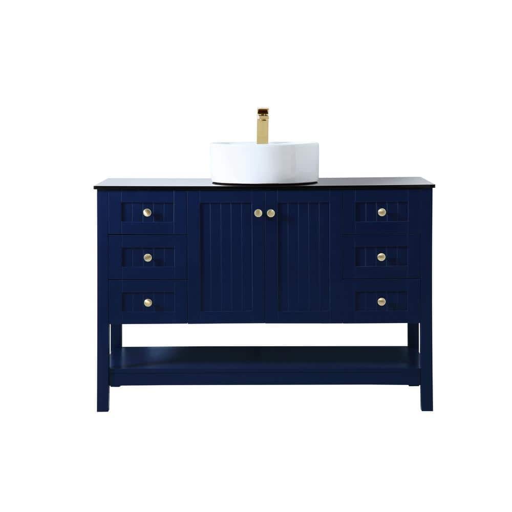 Simply Living 48 in. W x 18.875 in. D x 38 in. H Bath Vanity in Blue with Black Tempered Glass Top