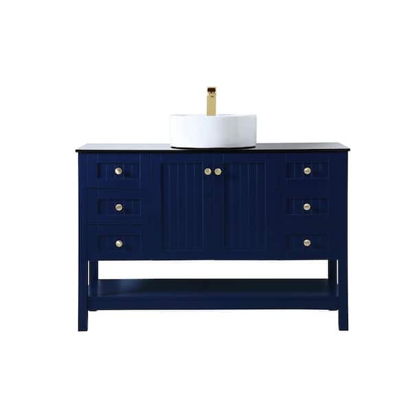 Unbranded Simply Living 48 in. W x 18.875 in. D x 38 in. H Bath Vanity in Blue with Black Tempered Glass Top