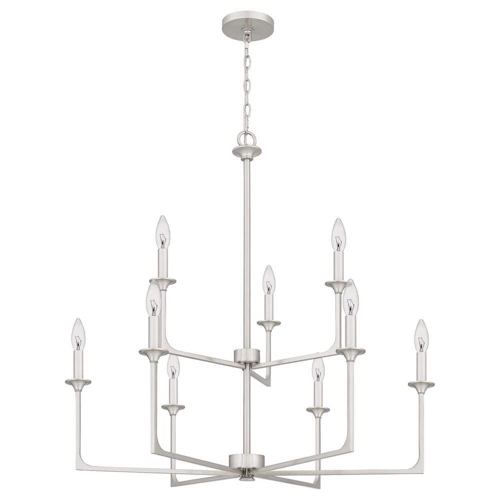 Prescott Brushed Nickel 9-Light Chandelier with Candle Sleeves