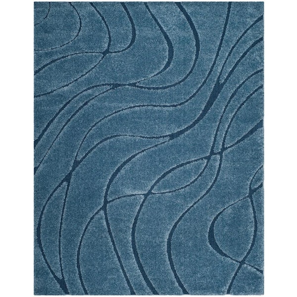Florida Shag 11 ft. x 15 ft. Light Blue/Blue Solid Color Area Rug