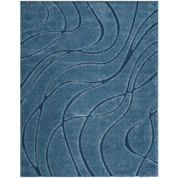 SAFAVIEH Florida Shag Light Blue/Blue 9 ft. x 12 ft. Solid Area Rug