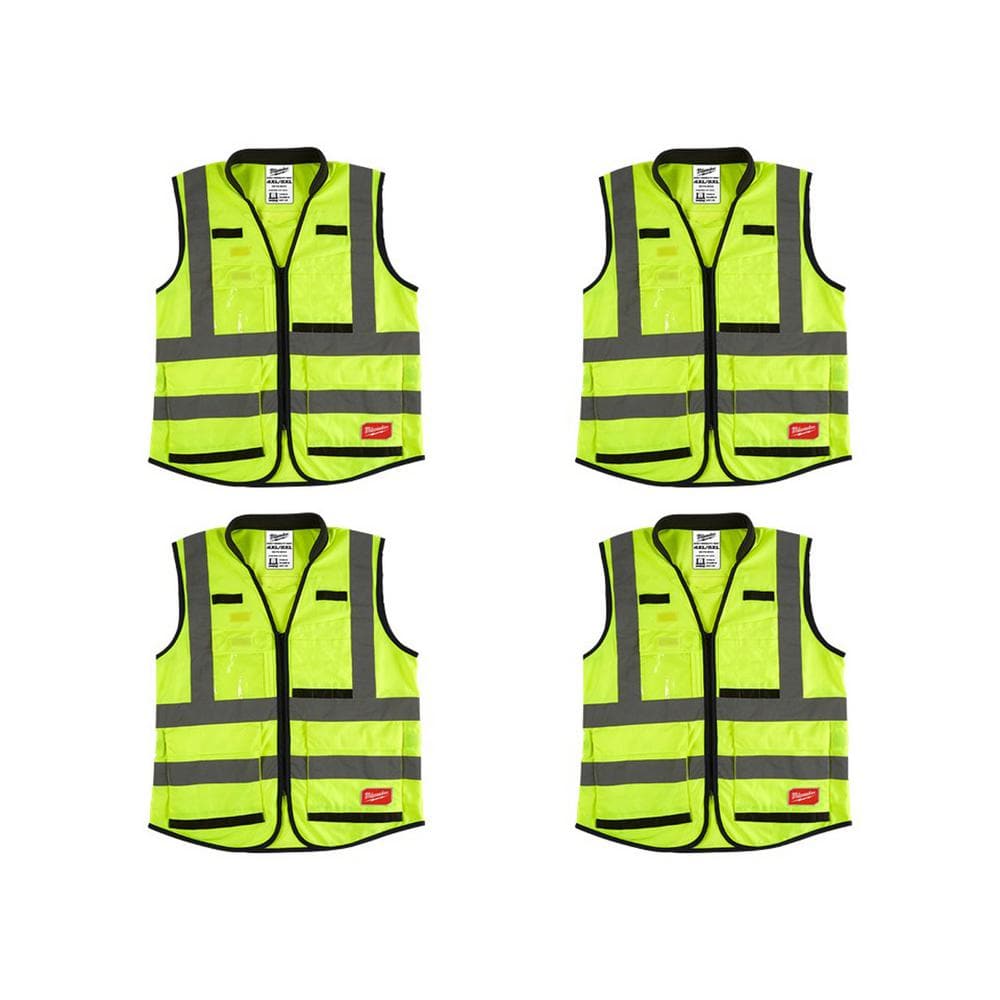Milwaukee Performance 4X-Large/5X-Large Yellow Class 2-High Visibility  Safety Vest with 15-Pockets (4-Pack) 48-73-5044X4 - The Home Depot