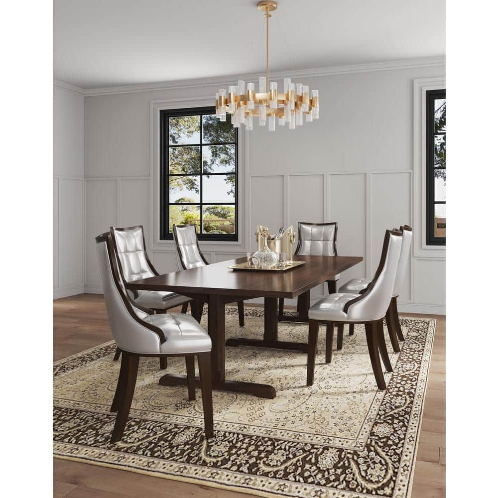 Silver Faux Leather Upholstered Side Chair with Wood Frame