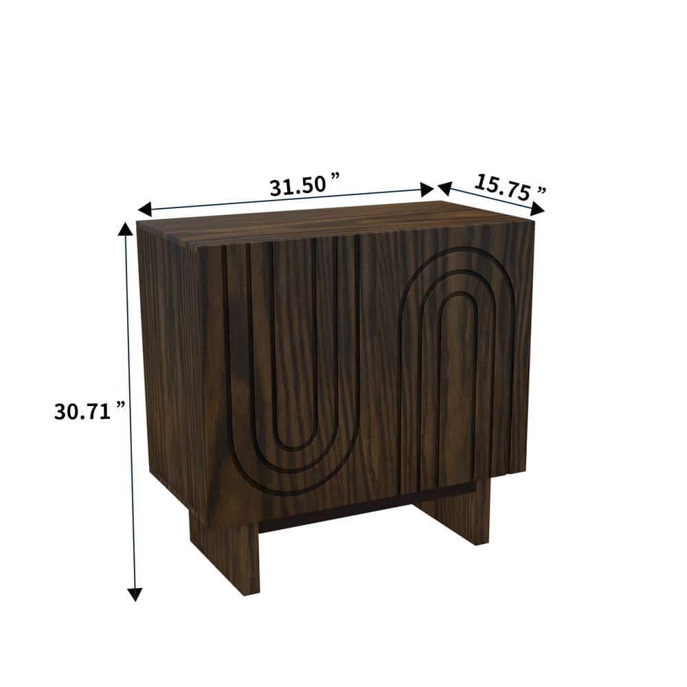 Industrial Brown MDF 2-Door Accent Cabinet with Fluted Design