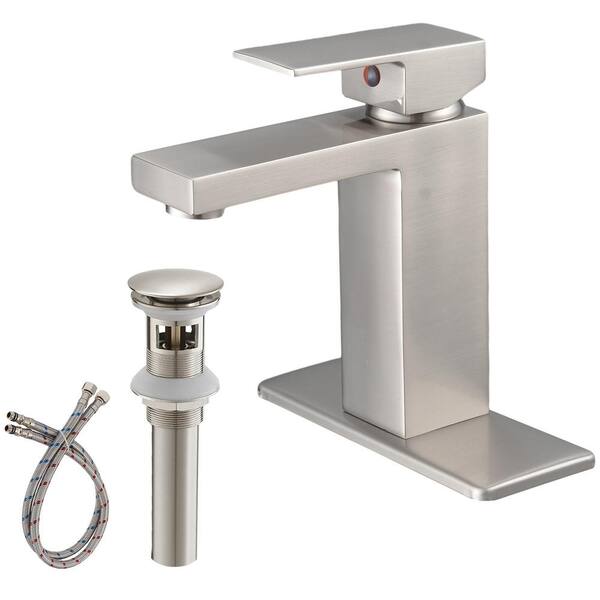 Single Hole Single-Handle Low-Arc Bathroom Faucet With Pop-up Drain Assembly in Brushed Nickel