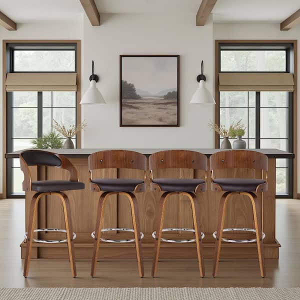 Shelly 41 in. H Brown Low Back Wood Bar Stool with Faux Leather Seat (Set of 4)
