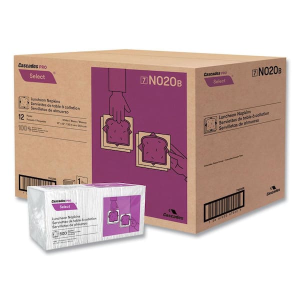 Select Luncheon Napkins, 1 Ply, 11 1/4 in. x 12 1/2 in., White, 500/Pack, 12 Packs/Carton