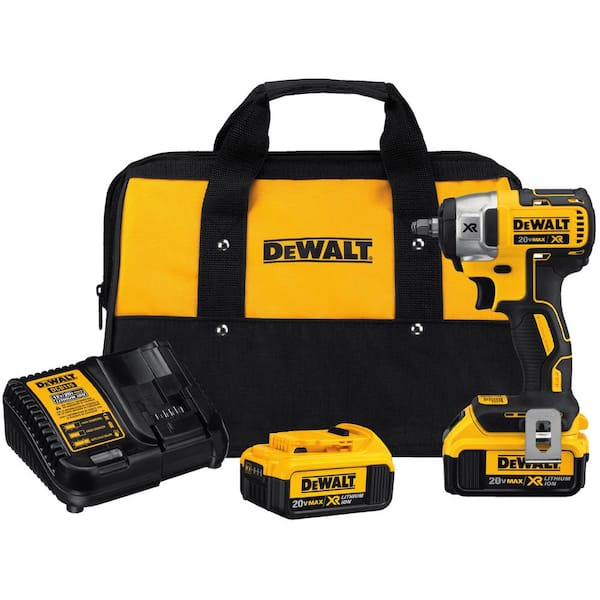 DEWALT 20V MAX XR Cordless Brushless 3/8 in. Compact Impact Wrench with (2) 20V 4.0Ah Batteries and Charger