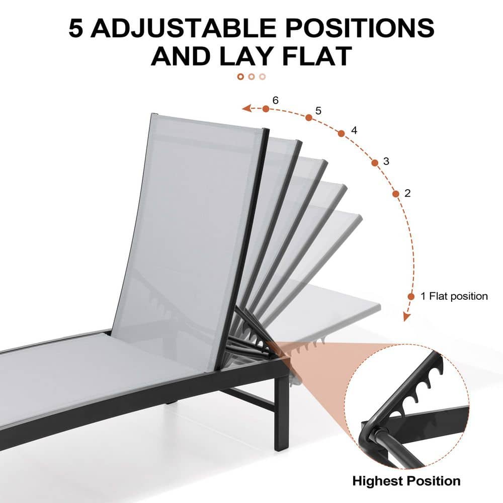Brown Aluminum Adjustable Outdoor Chaise Lounge Set of 2