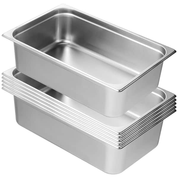 6-Pack Hotel Pans, 21.3 qt. Anti-Jam Steam Pan, 0.8 mm Thick 6 in. Deep Stainless Steel Restaurant Steam Roasting Pans