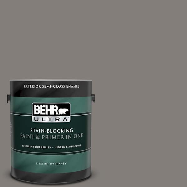 BEHR ULTRA 1 gal. #UL260-3 Suede Gray Semi-Gloss Enamel Exterior Paint and Primer in One