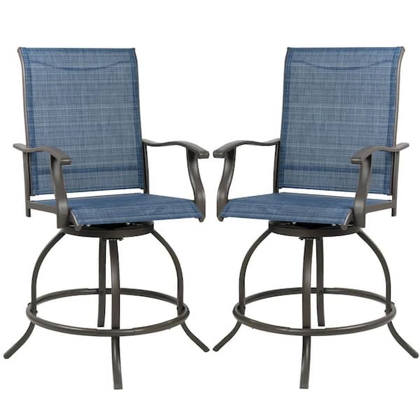 KOZYARD Isabella High Swivel Metal Frame Outdoor Bar Stools with Navy Blue Color