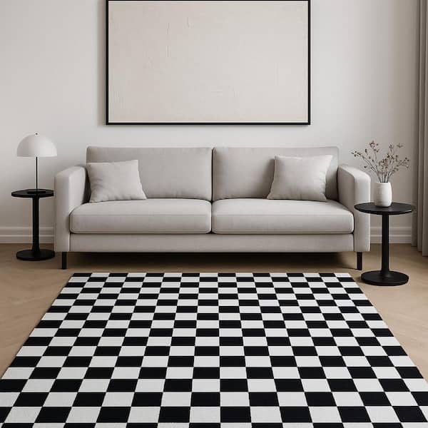 5 ft. x 8 ft. Black And White Checkered Area Rug