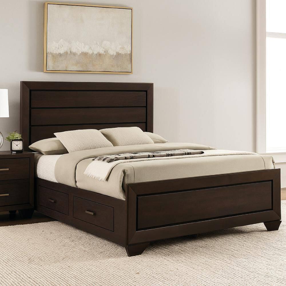 Brown Wooden Frame Queen Platform Bed with 4 Spacious Side Rail Drawers price history on PriceWatchPro