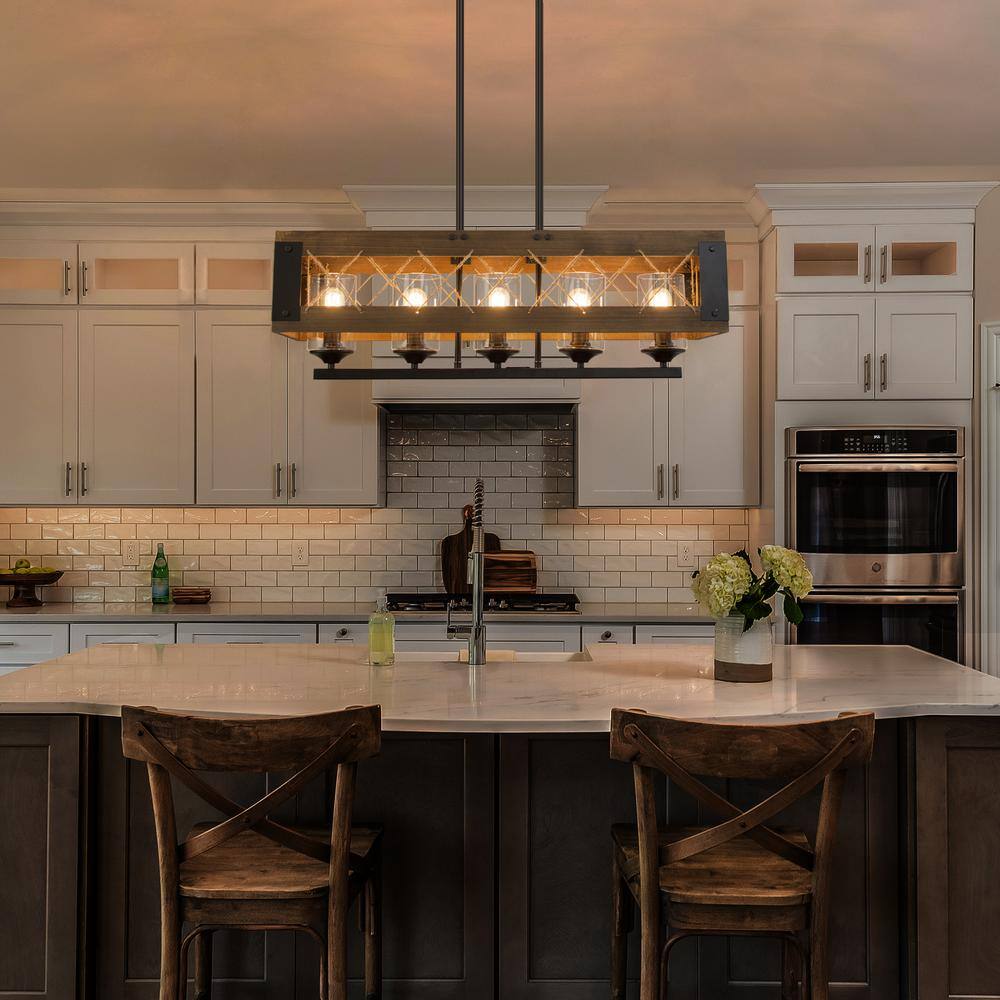 Laius 5-Light Black and Wood Farmhouse Chandelier