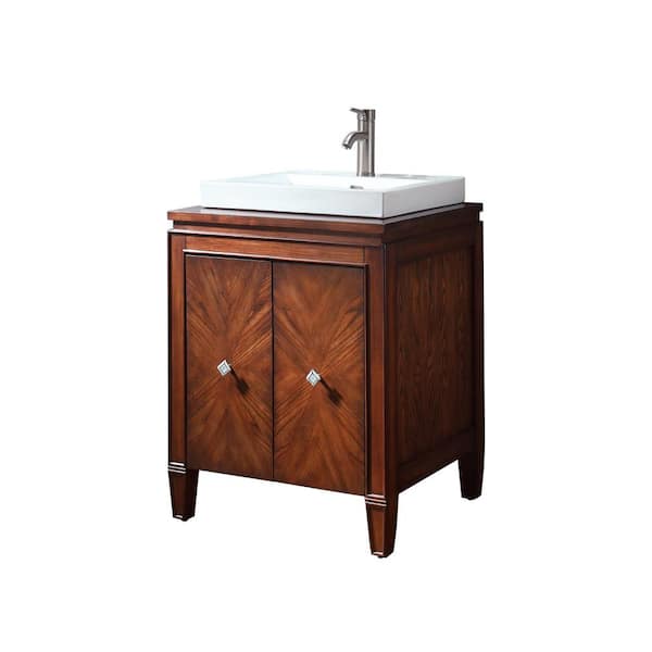 Brentwood 25 in. Single Sink New Walnut Bath Vanity with White Vitreous China Semi-Recessed Sink