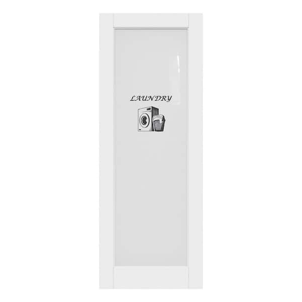 32 in. x 80 in. 1-Lite Tempered Frosted Glass White Primed Solid MDF Interior Door Slab with Peel Sticker (Laundry)