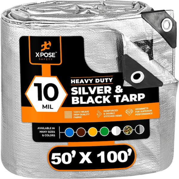 10 Mil 50 ft. W x 100 ft. L Silver and Black Heavy Duty Tarp