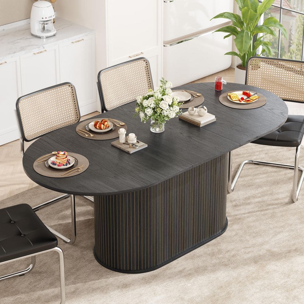 Noble House Tivora Modern Rustic Black MDF Wood Top Striped Column