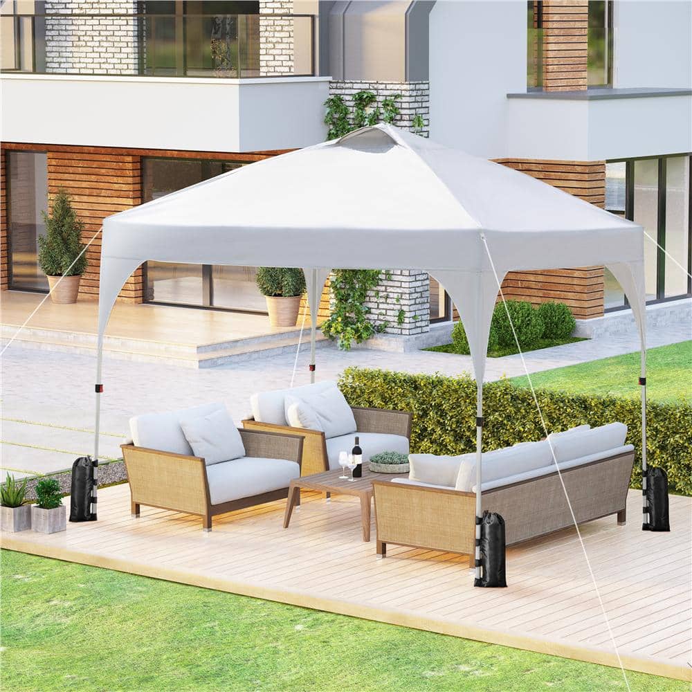 8x8 Ft White Steel Pop-Up Canopy Tent with Roller Bag
