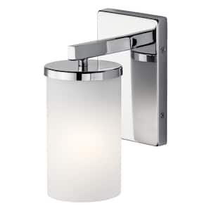 Crosby 1-Light Chrome Bathroom Indoor Wall Sconce Light with Satin Etched Cased Opal Glass Shade