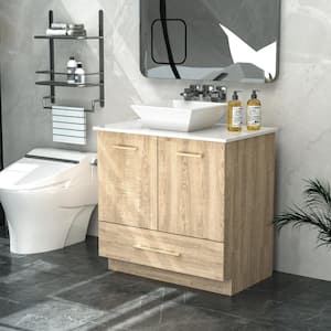 29.9 in. W x 18.8 in. D x 33.6 in. H Bath Vanity in Beige with MDF White Marble Top and Drawer